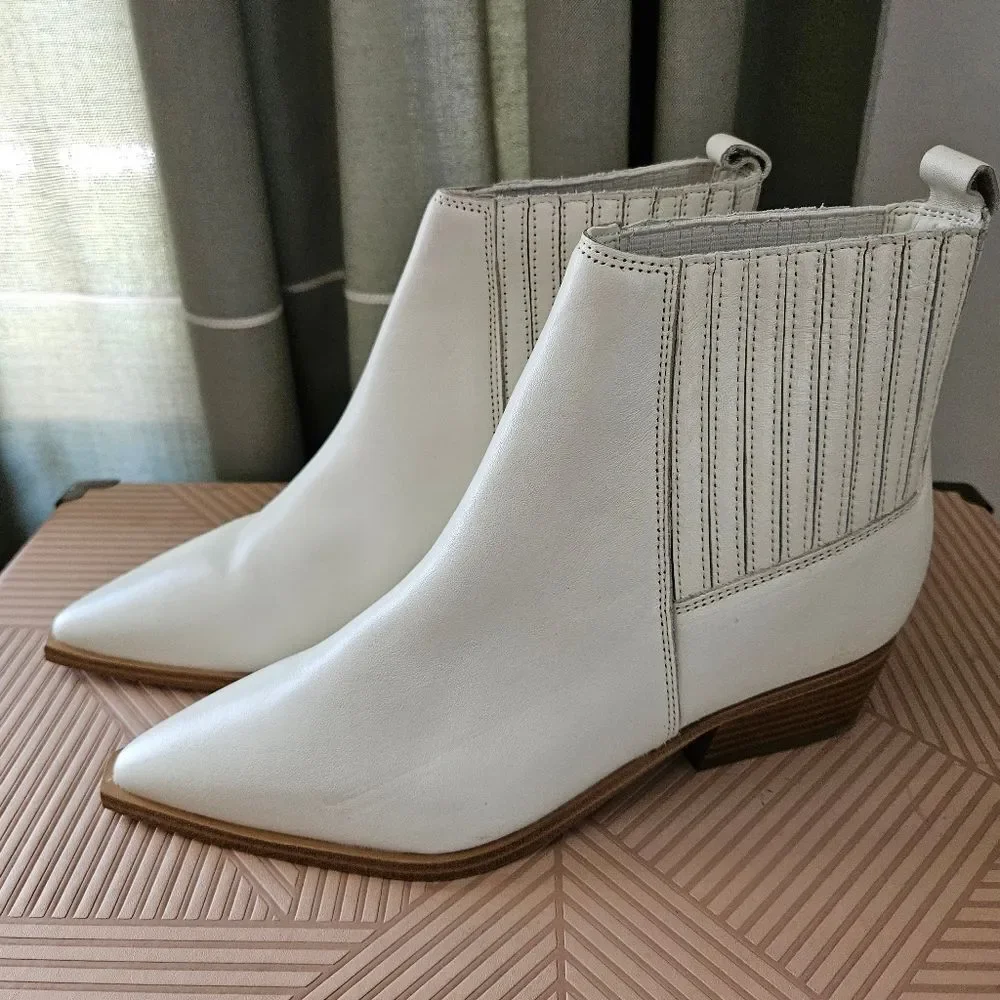 Marc Fisher Booties Ivory Tan Heel Business Casual Bridal Neutral Pointed Toe